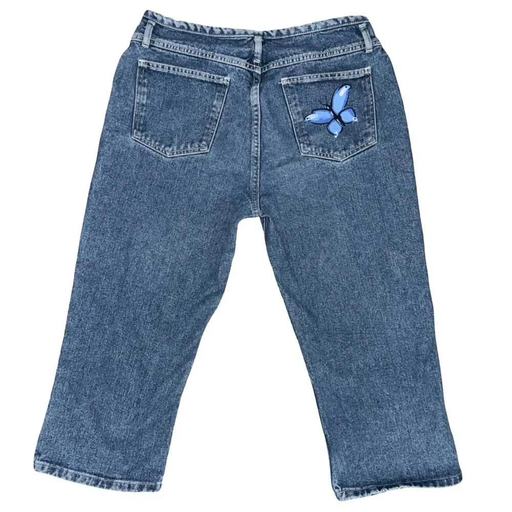 Vintage Y2K No Boundaries Butterfly Capri Jean Low Rise Button Fly Denim Size 11